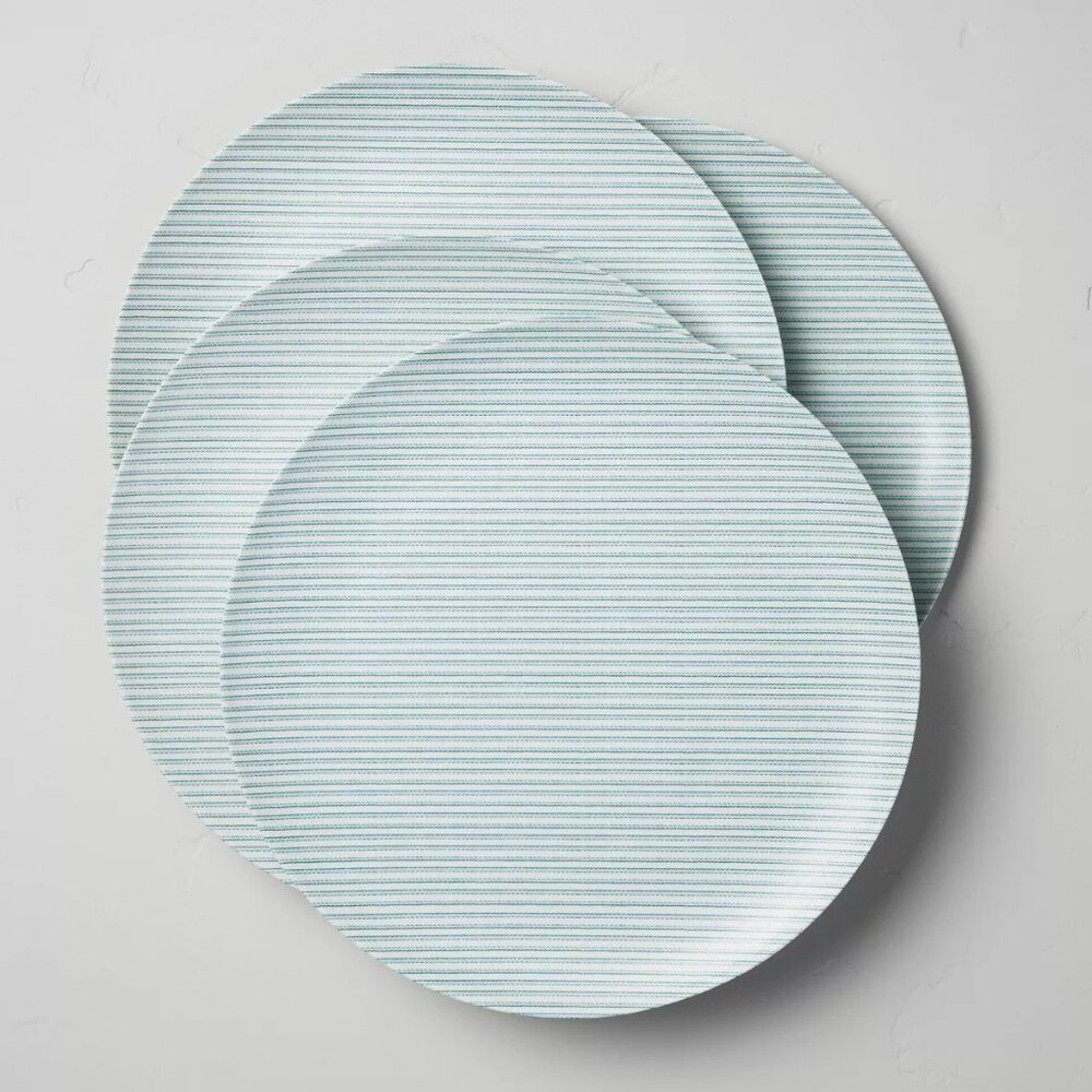 4pk 11" Teal Stripe Melamine Dinner Plates - Hearth & Hand‎ Magnolia 2021 Target